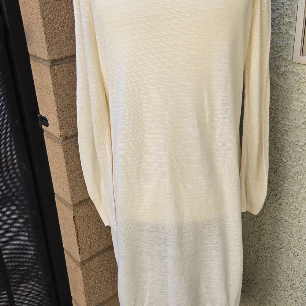 Rachel Zoe Cream Long Open-Front Cardigan with Pockets